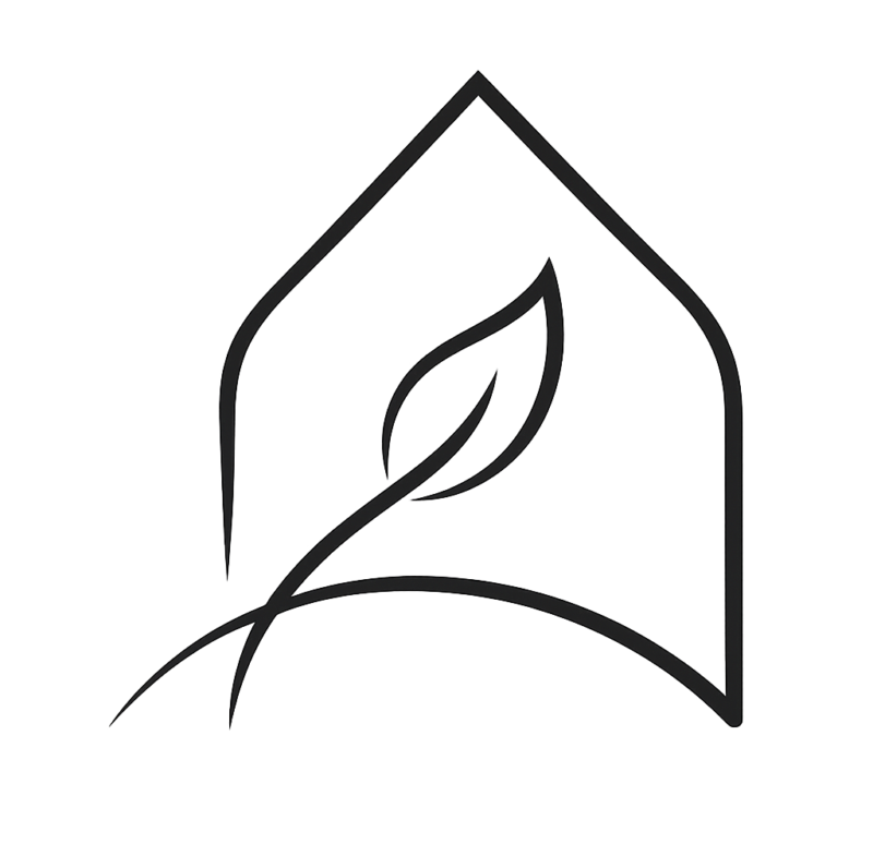 Modern house and leaf logo